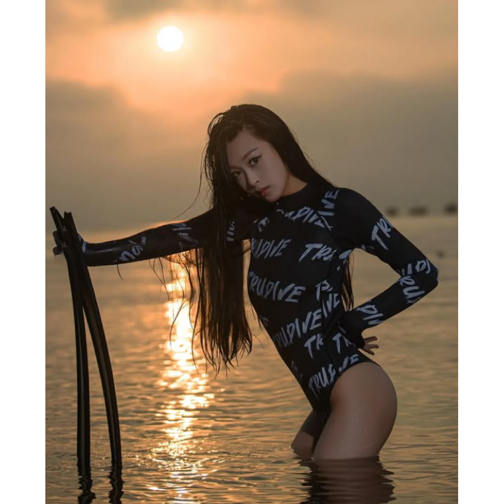 Women's clerical script open back bikini wetsuit 2mm with limestone neoprene for freediving, mermaid style, and kite surfing
