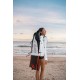 White micro cutout bikini wetsuit with long sleeves and front zipper for women’s beach and water sports