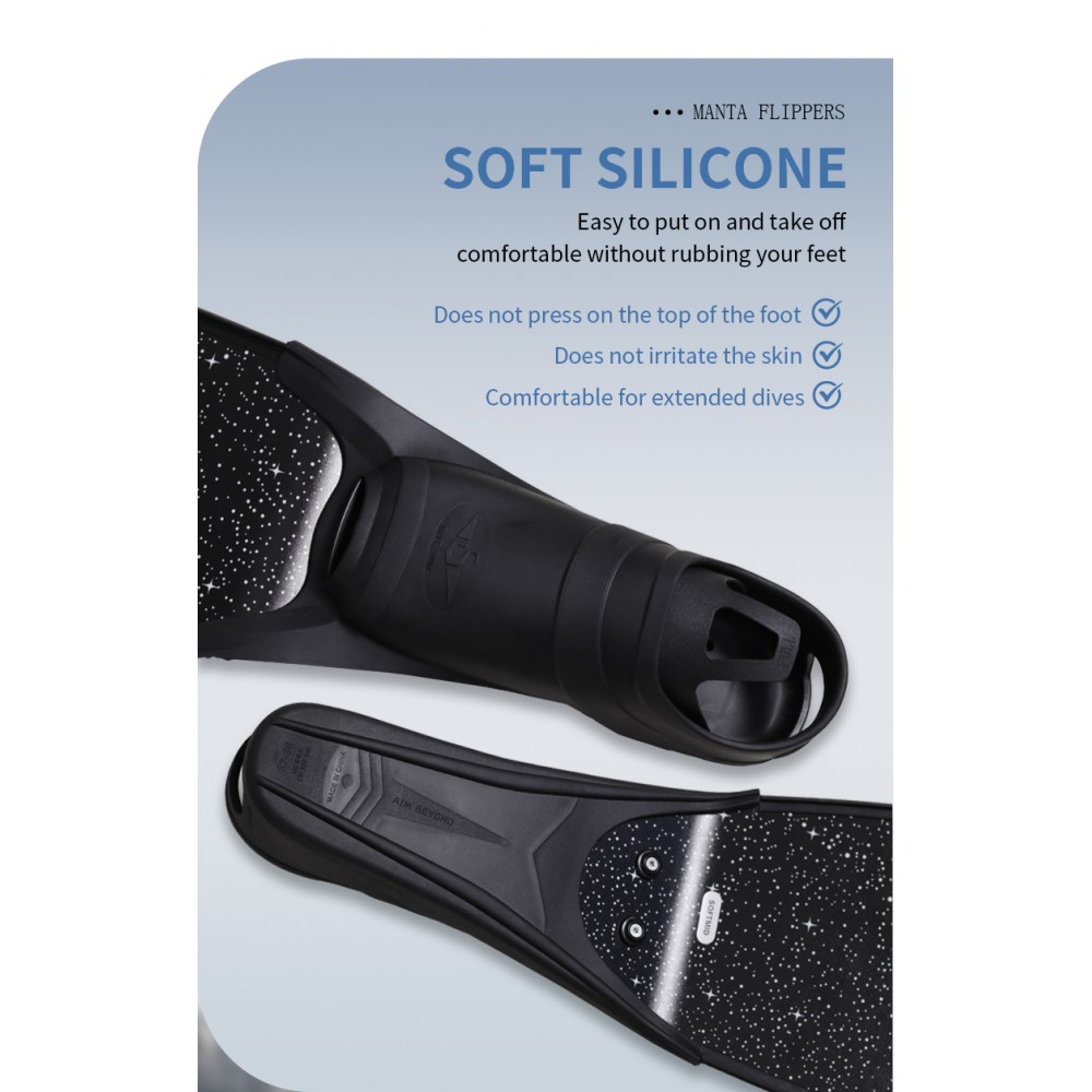Manta Series carbon fiber freediving fins with manta ray and starry sky print in black and white from Trudive