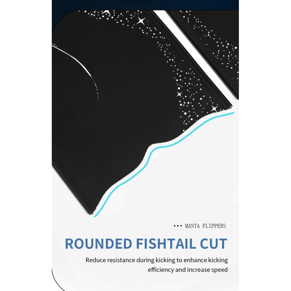 Manta Series carbon fiber freediving fins with manta ray and starry sky print in black and white from Trudive