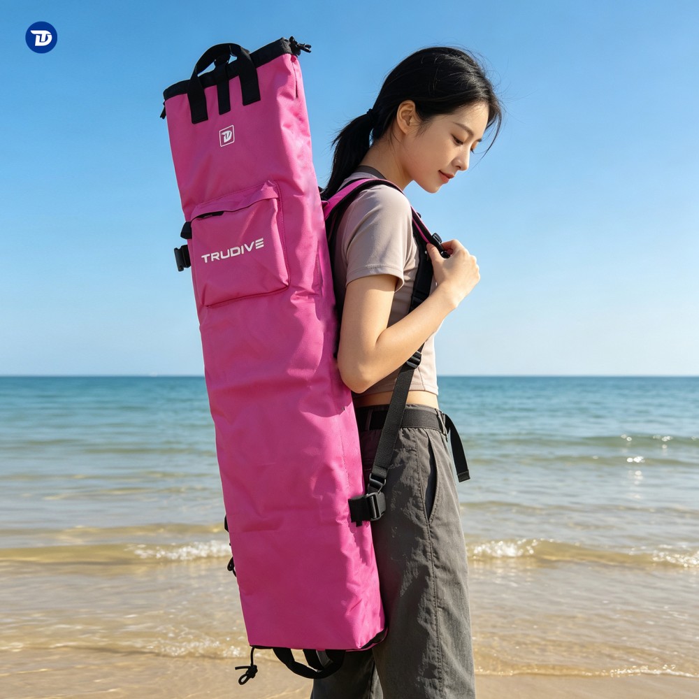 Black Trudive free diving wetsuit bag 110 x 24 cm with backpack straps and front zip pocket