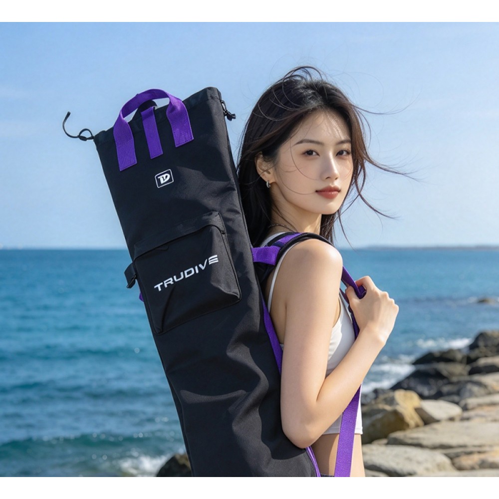 Black Trudive free diving wetsuit bag 110 x 24 cm with backpack straps and front zip pocket