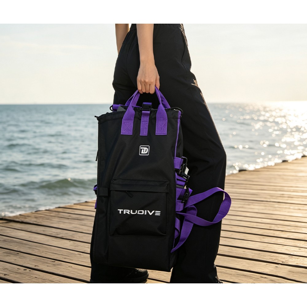 Black Trudive free diving wetsuit bag 110 x 24 cm with backpack straps and front zip pocket
